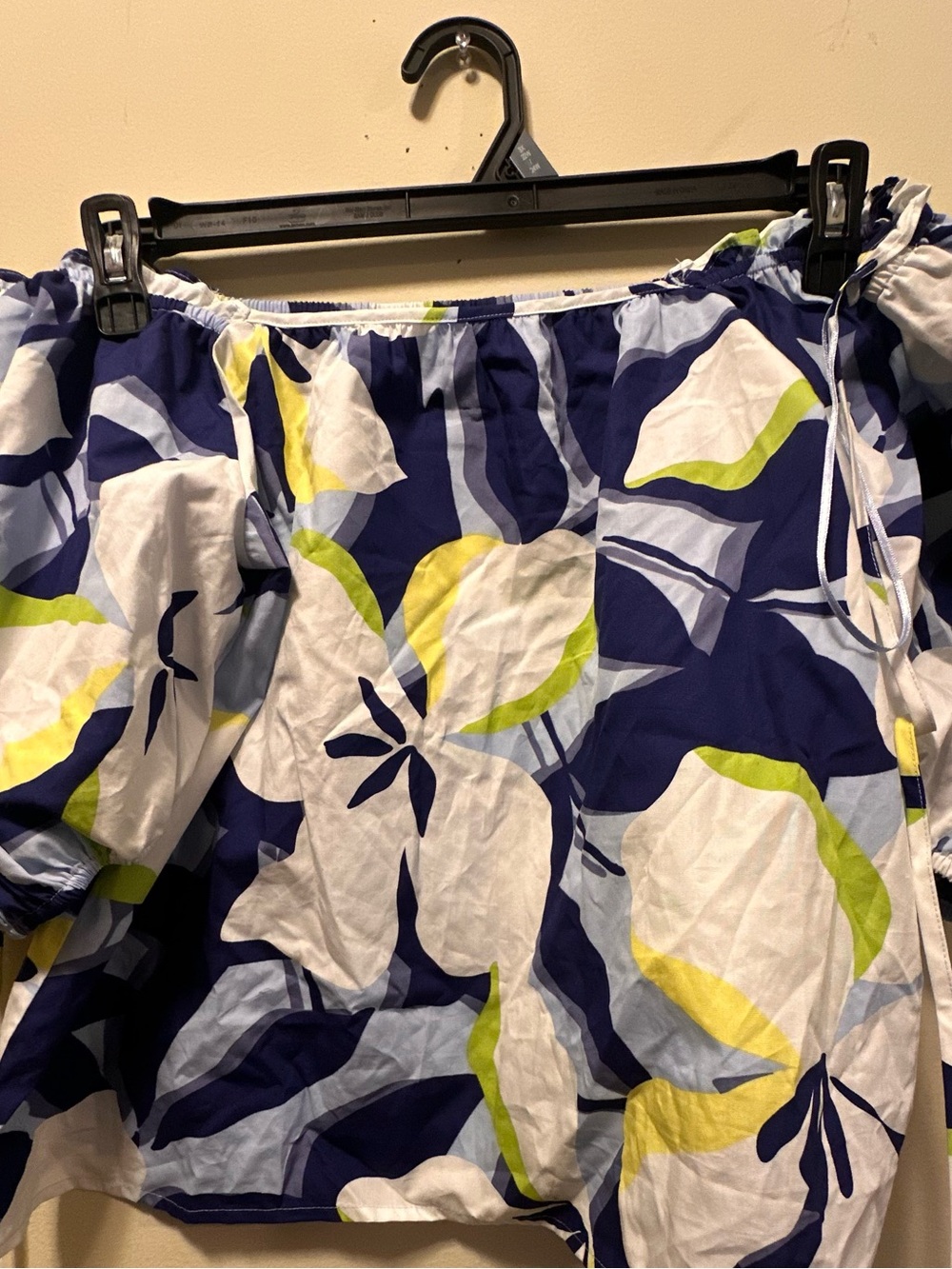 NEW. Nine West Off-Shoulder Floral Blouse in Navy, White & Lime